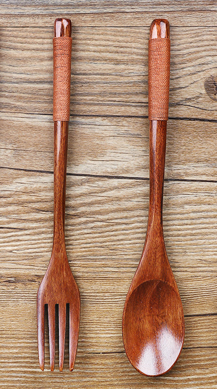 Nippon Wire Wrapped Wooden Spoon Fork Set of 2 Khaki 22.5cm