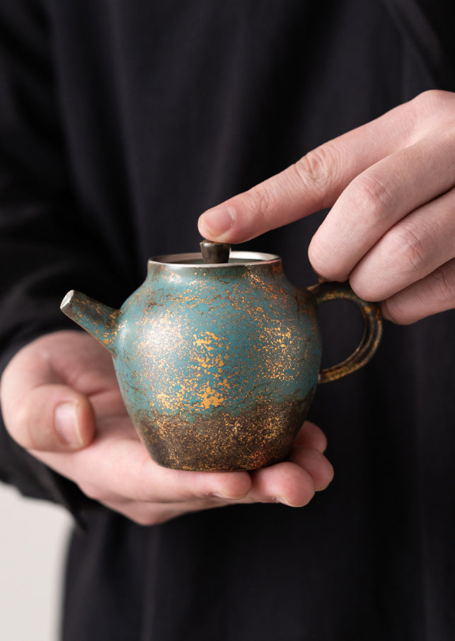 Nippon Toki Tipotto Tea Pot (Green with Gold and Silver Wire)