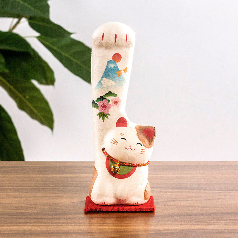 Kyoto paper mâché Washi Long-handed Lucky Cat Ornament Mount Fuji Small 13cm