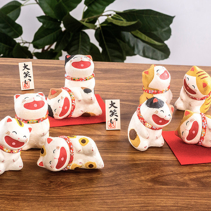 Kyoto paper mâché Washi Laughing Lucky Cat Ornamen Tiger Cat Standing