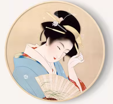 Japanese Ukiyo-e Women  Decorative Painting 40*40 cm Light Blue