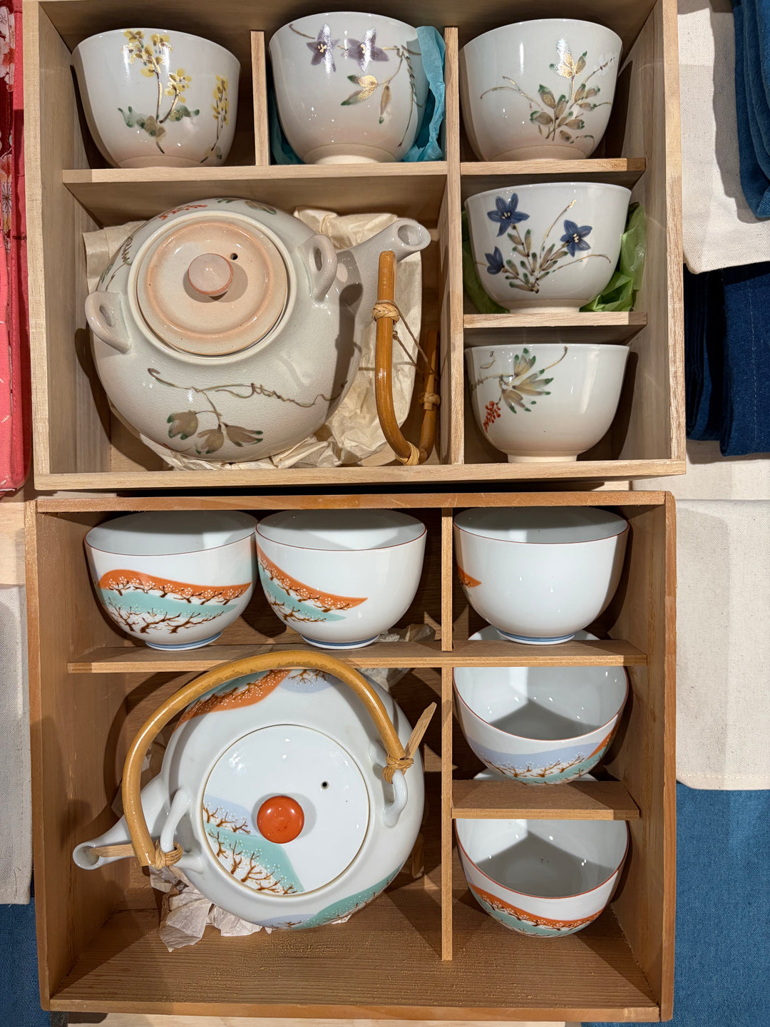 Japanese Hand-Painted Teapot with Five Cups