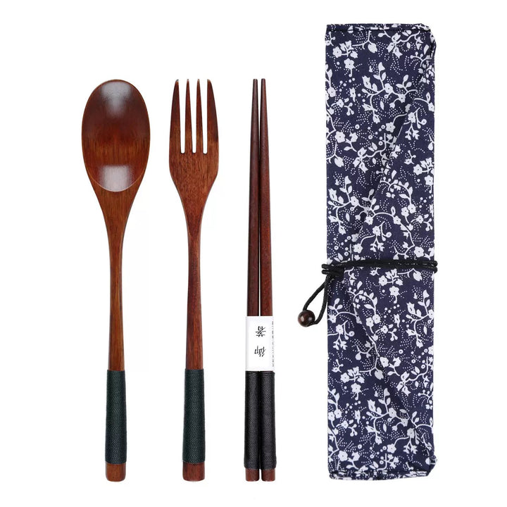 Nippon Wire Wrapped Wooden Spoon Fork Set of 2 Black 22.5cm