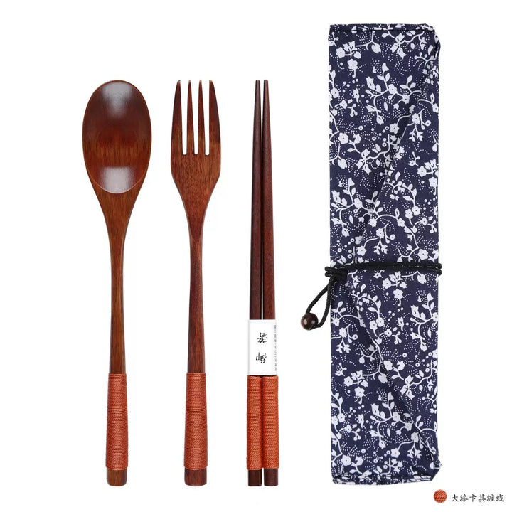 Nippon Wire Wrapped Wooden Spoon Fork Set of 3 Khaki 22.5cm