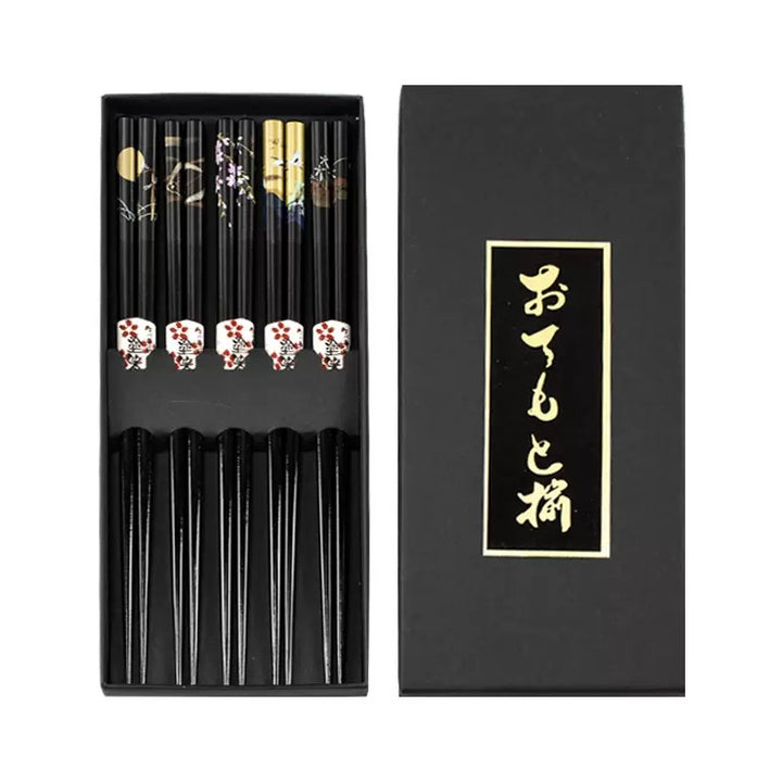 Japanese Wooden Chopsticks Black Gift Set 5 Pairs