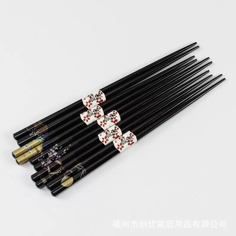 Japanese Wooden Chopsticks Black Gift Set 5 Pairs