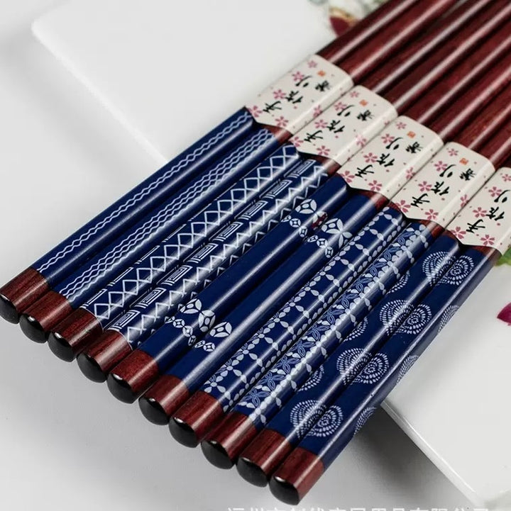 Japanese Wooden Chopsticks Blue Gift Set 5 Pairs