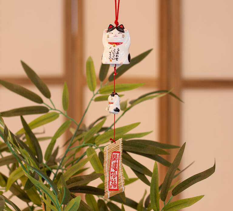 Furin Ceramic Bell Maneki Neko Kuroshiro