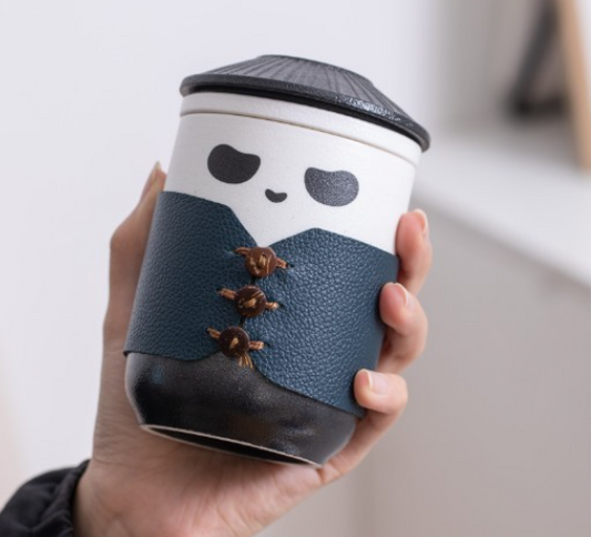 Nippon Ceramic Portable Travel Tea Cup with Filter / Panda Black