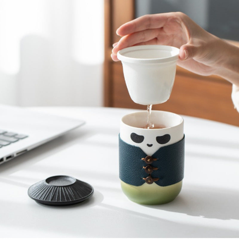 Nippon Ceramic Portable Travel Tea Cup with Filter / Panda Green
