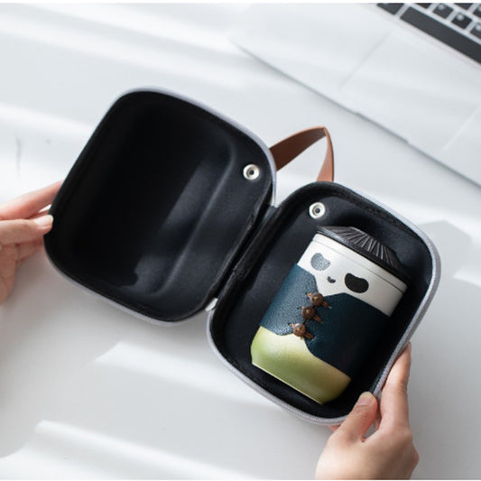 Nippon Ceramic Portable Travel Tea Cup with Filter / Panda Green