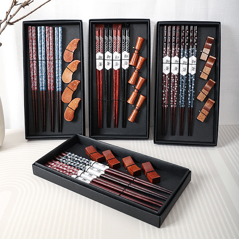 Nippon Chopsticks with wooden chopsticks holder(4 pairs Set Sakura D)