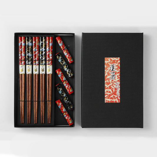 Nippon Chopsticks with ceramic chopsticks holder (5 pairs Set Swan)