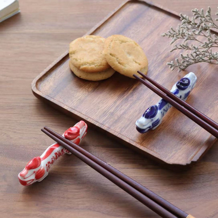 Nippon Chopstick Holder Red and Blue Dragons 2ps