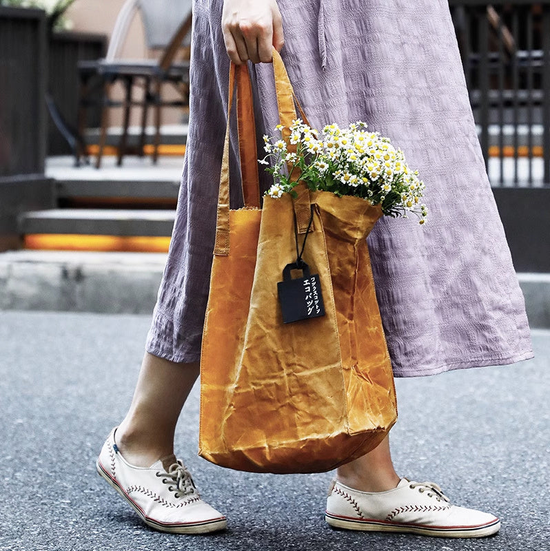 Nippon Eco-Floding Oil Waxed Fabric Tote Bag ( Dark Khaki Medium )