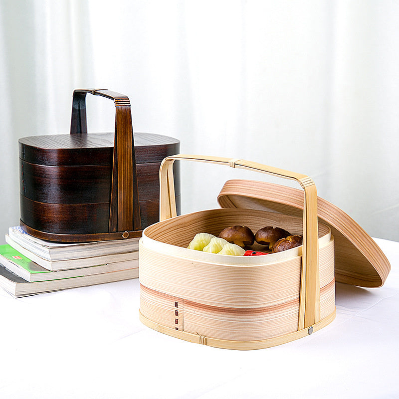 New Oriental Carrying Basket Double Layers Bento Box (brown/large) 4000ml