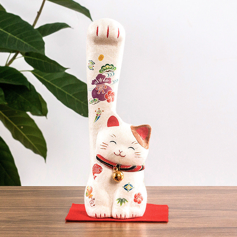 Kyoto paper mâché Washi Long-handed Lucky Cat Ornament Good Luck Medium 18cm