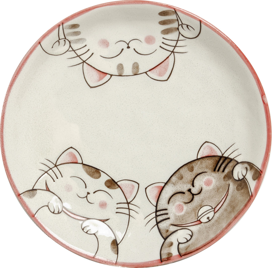 Three cats plate oval red 17x15 cm | H4 cm