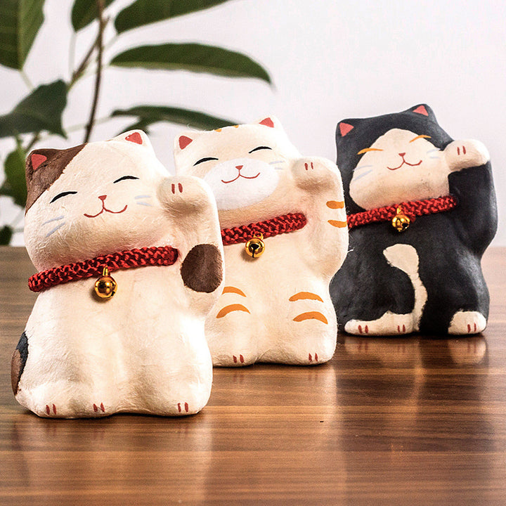 Kyoto paper mâché Washi Handmade Lucky Cat Tricolor