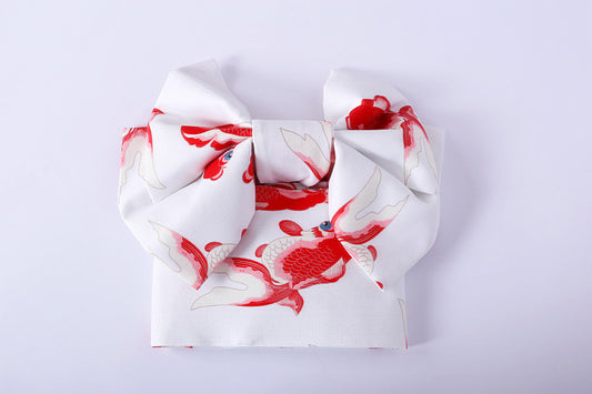 Japanese Kimono Belt White with Red Fish
