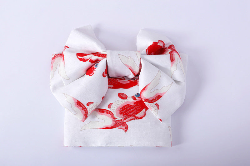 Japanese Kimono Belt White with Red Fish