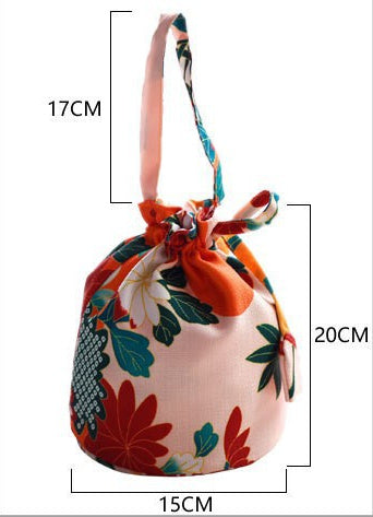 Japanese Kimono Handbag Orange Camellia Crane