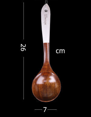 Teak Beaded Handle Kitchenware Wooden Soup Spoon 26*7cm