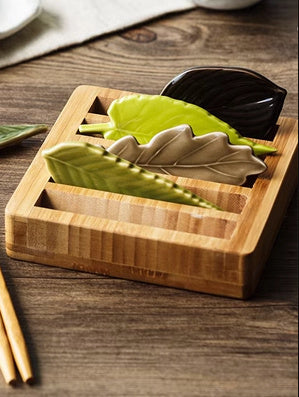 Japanese Chopstick Holder Gift Set (5ps leaves with bam