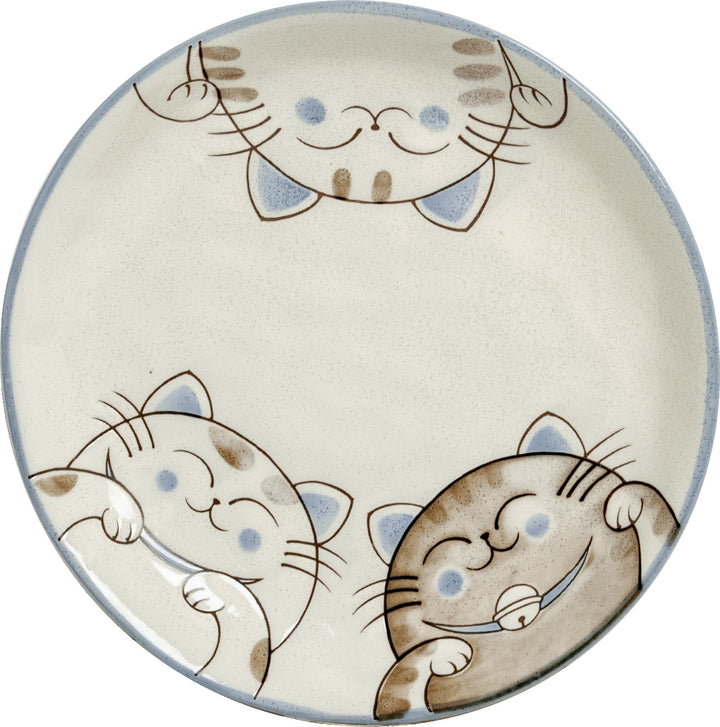 Three cats plate oval blue Ø19 x H2 cm