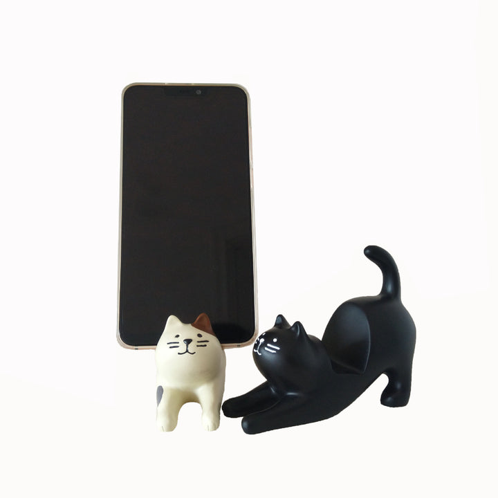 Japanese Stretching Cat Cell Phone Holder Black 5*8.5*10.5cm