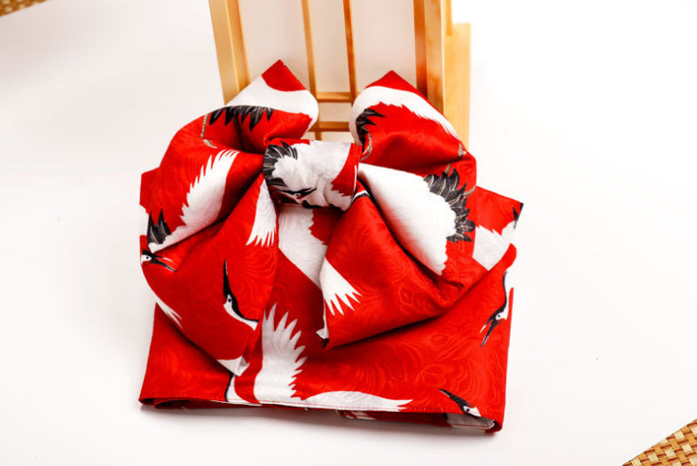 Japanese Kimono Belt Red with White Crane