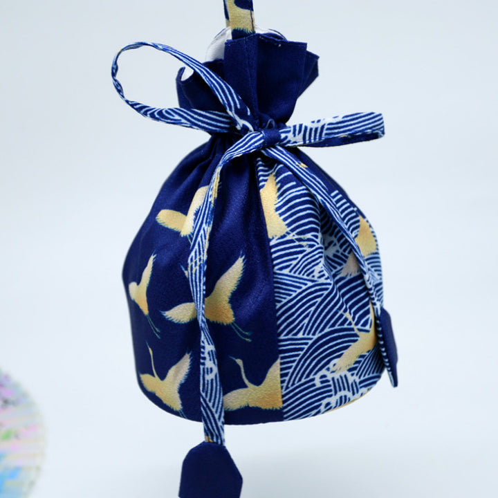 Japanese Kimono Handbag Blue Wave Crane