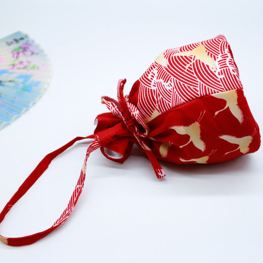 Japanese Kimono Handbag Red Wave Crane