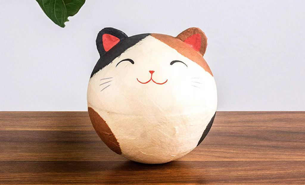 Japanese Kyoto Ryukodo Washi Tumbler Roly-poly Bell Ornament Tricolor Cat