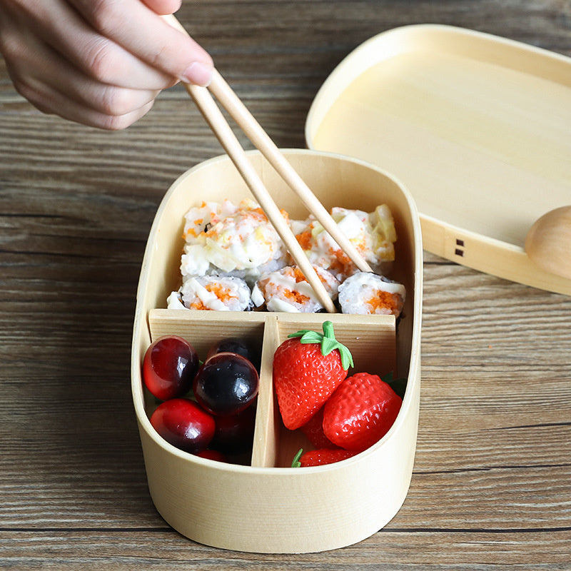 Nippon Oval light color Wooden Bento Box double layers 1200ml