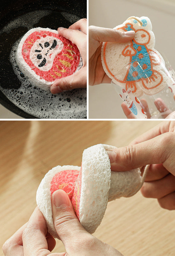 Nippon Wood Pulp Cotton Dish Sponge (Lucky Cat)