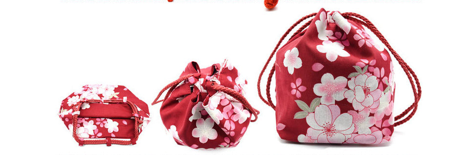 Japanese Kimono Handbag Red Wine Small Sakura