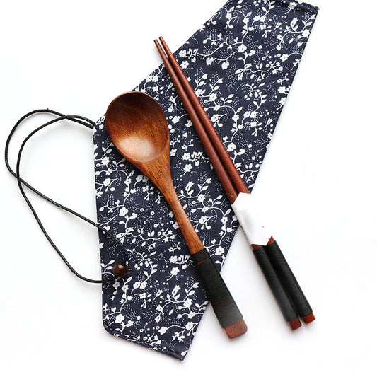Nippon Wire Wrapped Wooden Spoon and Chopsticks Set (Black 22.5cm)