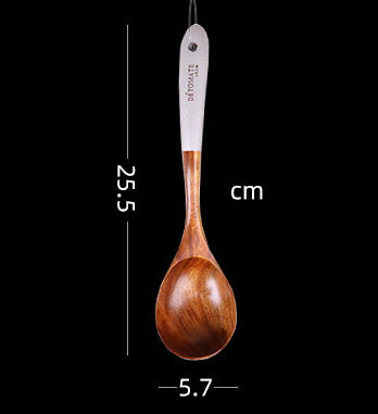 Teak Beaded Handle Kitchenware Wooden Oil Spoon 25.5*5.7cm