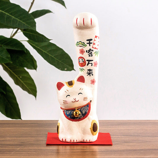 Japanese Kyoto Ryukodo Washi Long-handed Lucky Cat Ornament Succession of Visitors Medium 18cm