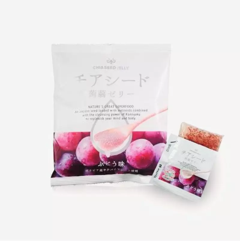 Wakasho Chia Seed Jelly PEACH Konnyaku Anggur 175 Gram