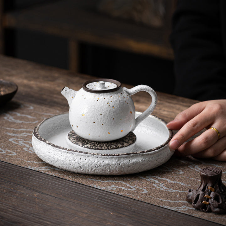 Nippon Tea Tray/ White with Gold and Silver Wire