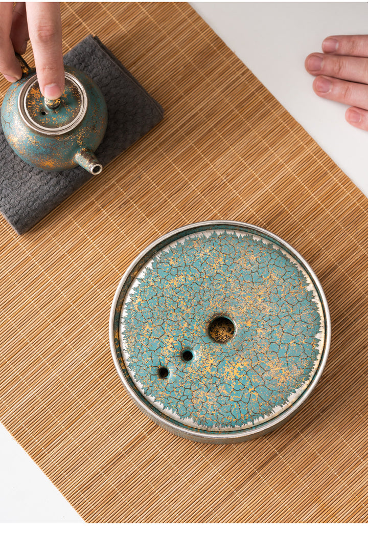 Nippon Tea Tray / Green with Gold and Silver Wire Type 2