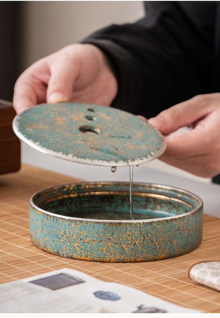 Nippon Tea Tray / Green with Gold and Silver Wire Type 2