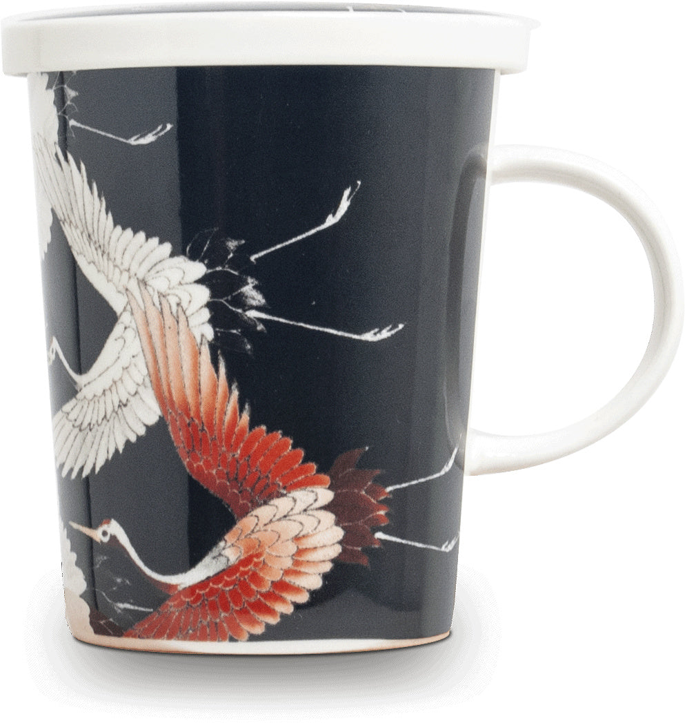 Tea cup with filter - Black crane Ø9.5 cm | H11 cm