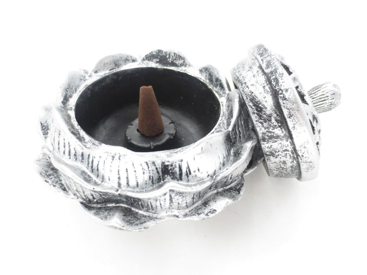 Incense Lotus Cone Burner Silver 11cm x 7cm