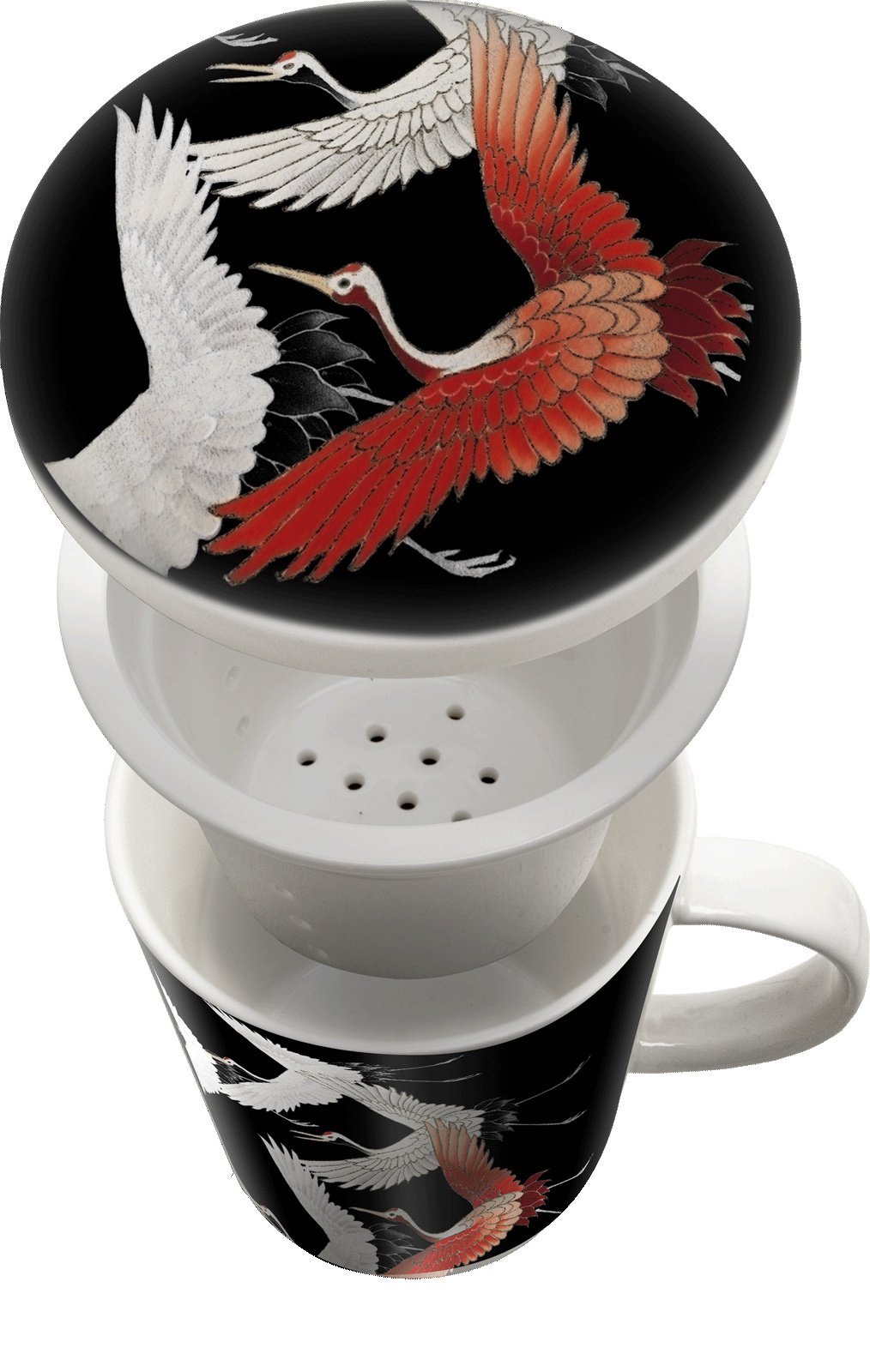 Tea cup with filter - Black crane Ø9.5 cm | H11 cm