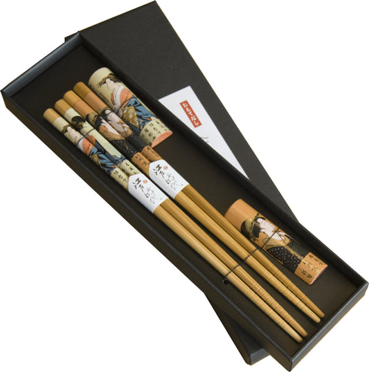 Chopsticks bamboo lacquered Ladies 2 pairs with holder