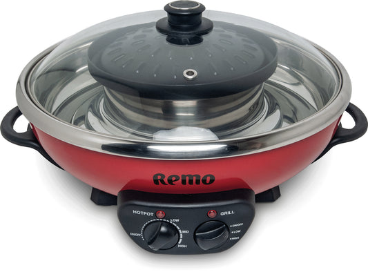 Electric fondue pot with Korean grill plate